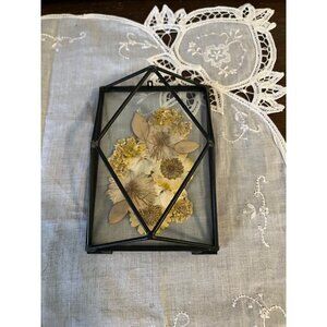 Floating Metal and Glass Frame with Dried Pressed Flowers